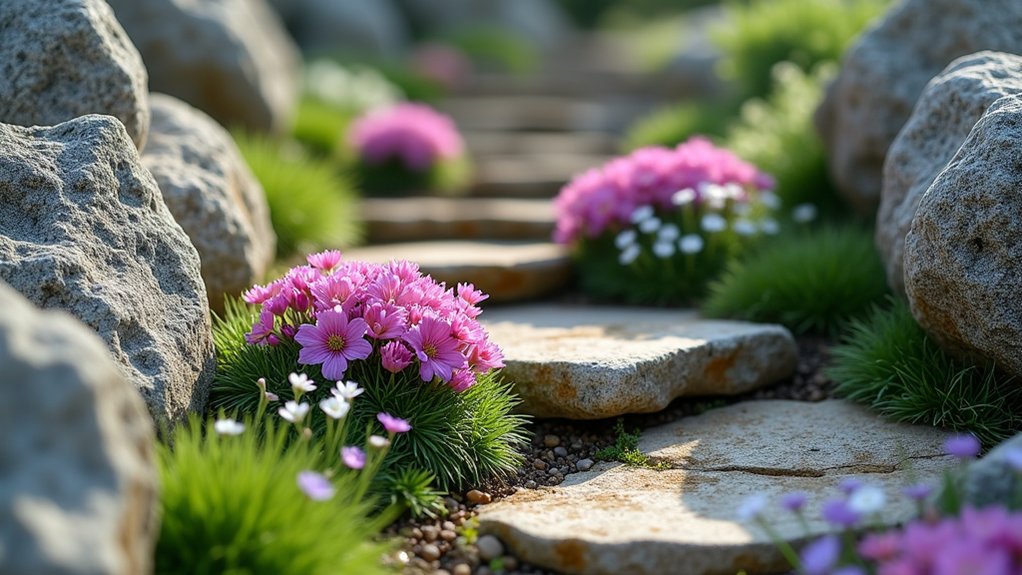 alpine plants in rock garden