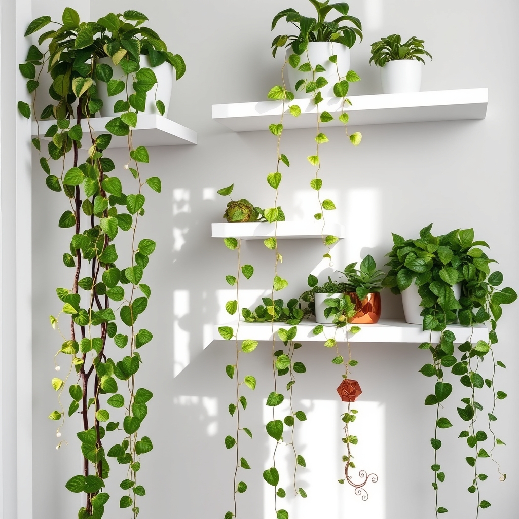 cascading plants on shelves