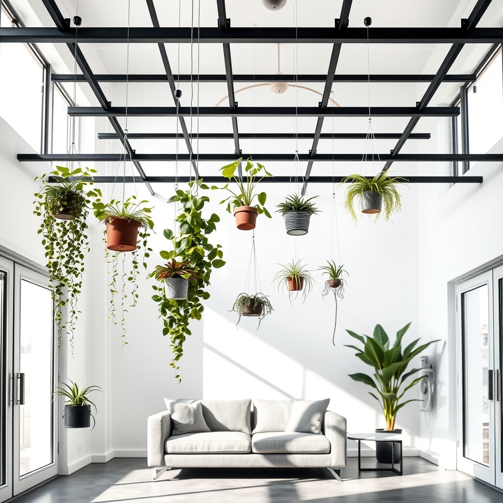 ceiling mounted plant display grid