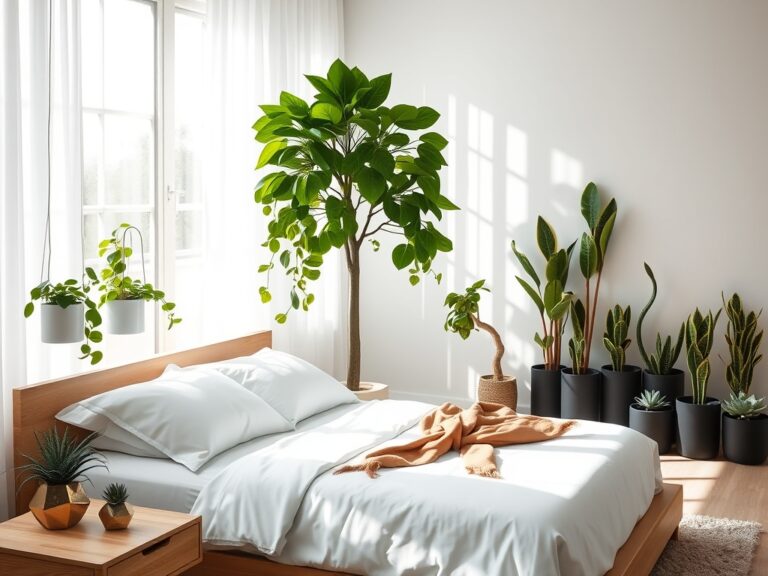 chic bedroom plant arrangements