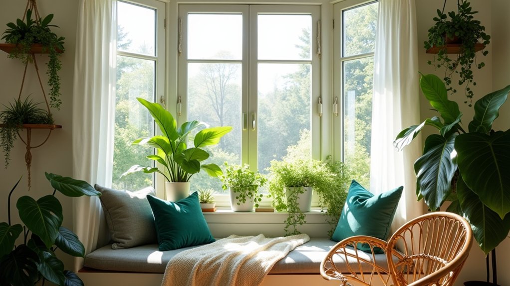 cozy botanical reading space