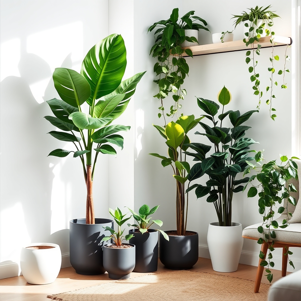 diverse plant arrangements displayed