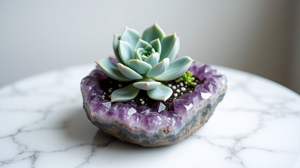 elegant stone and crystal planters