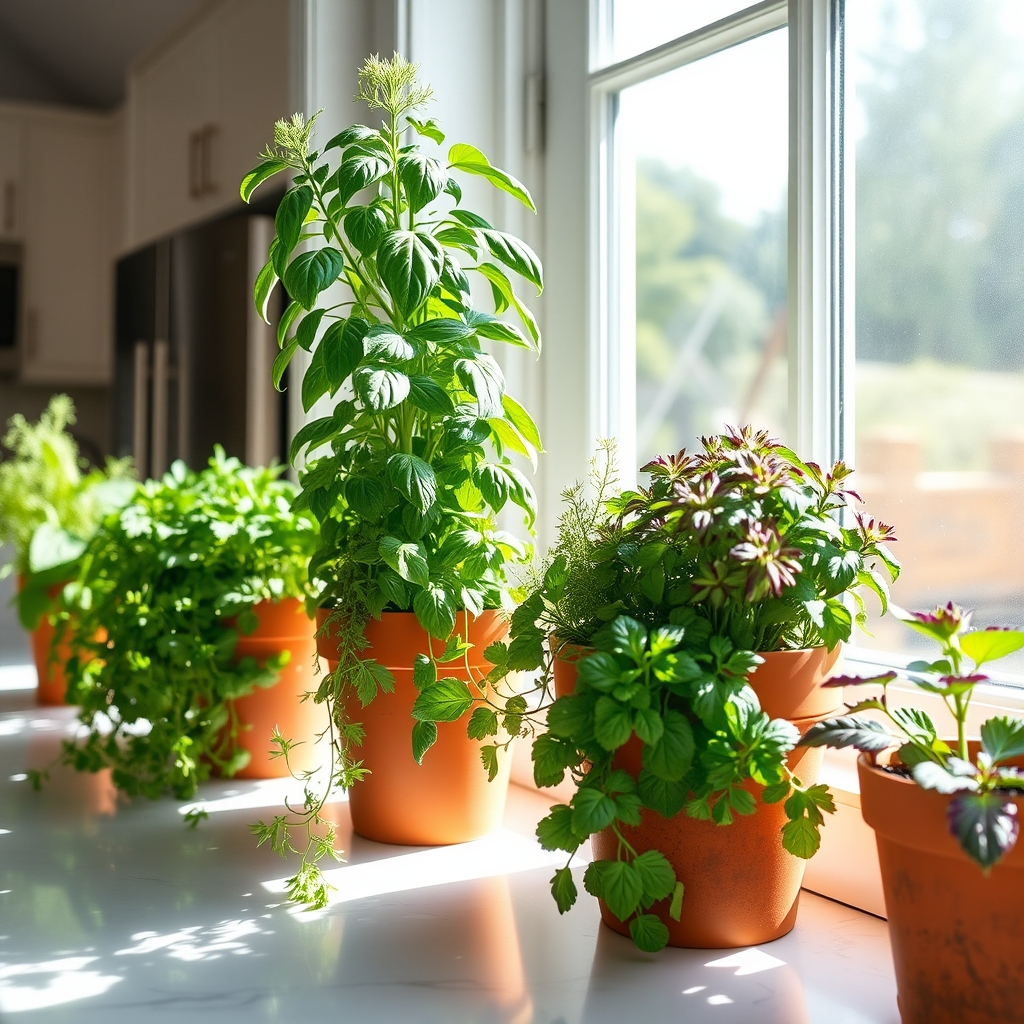 fresh cooking windowsill herbs
