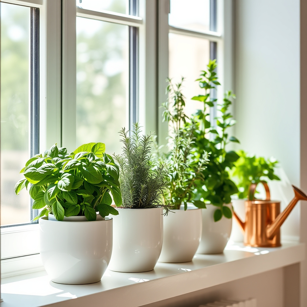 herbs growing on windowsills