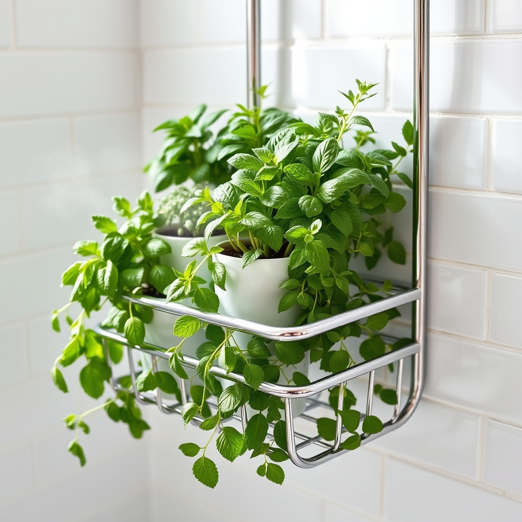 herbs in shower caddy