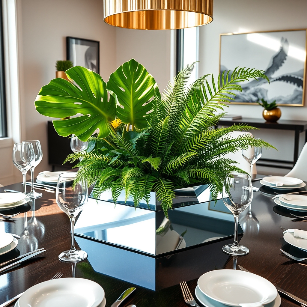 mirror plant centerpieces dining
