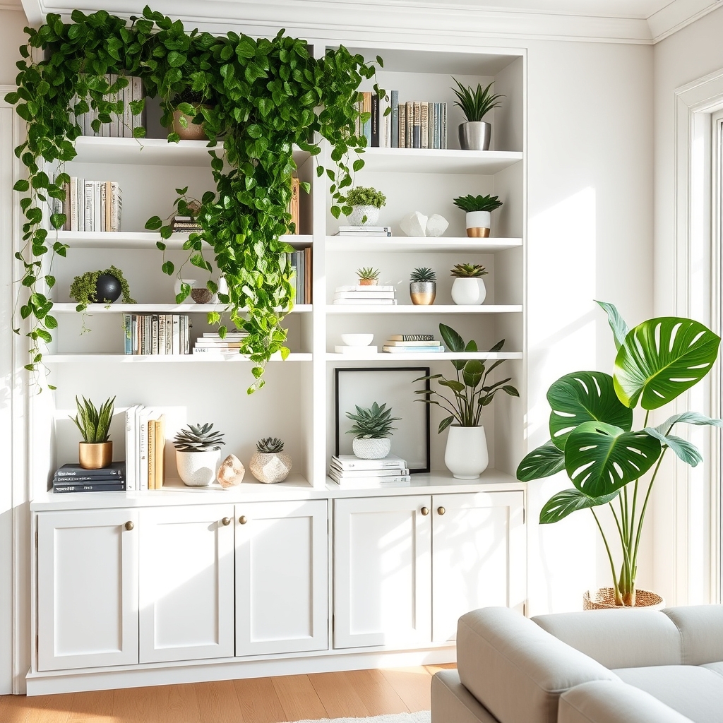 plant filled shelving designs
