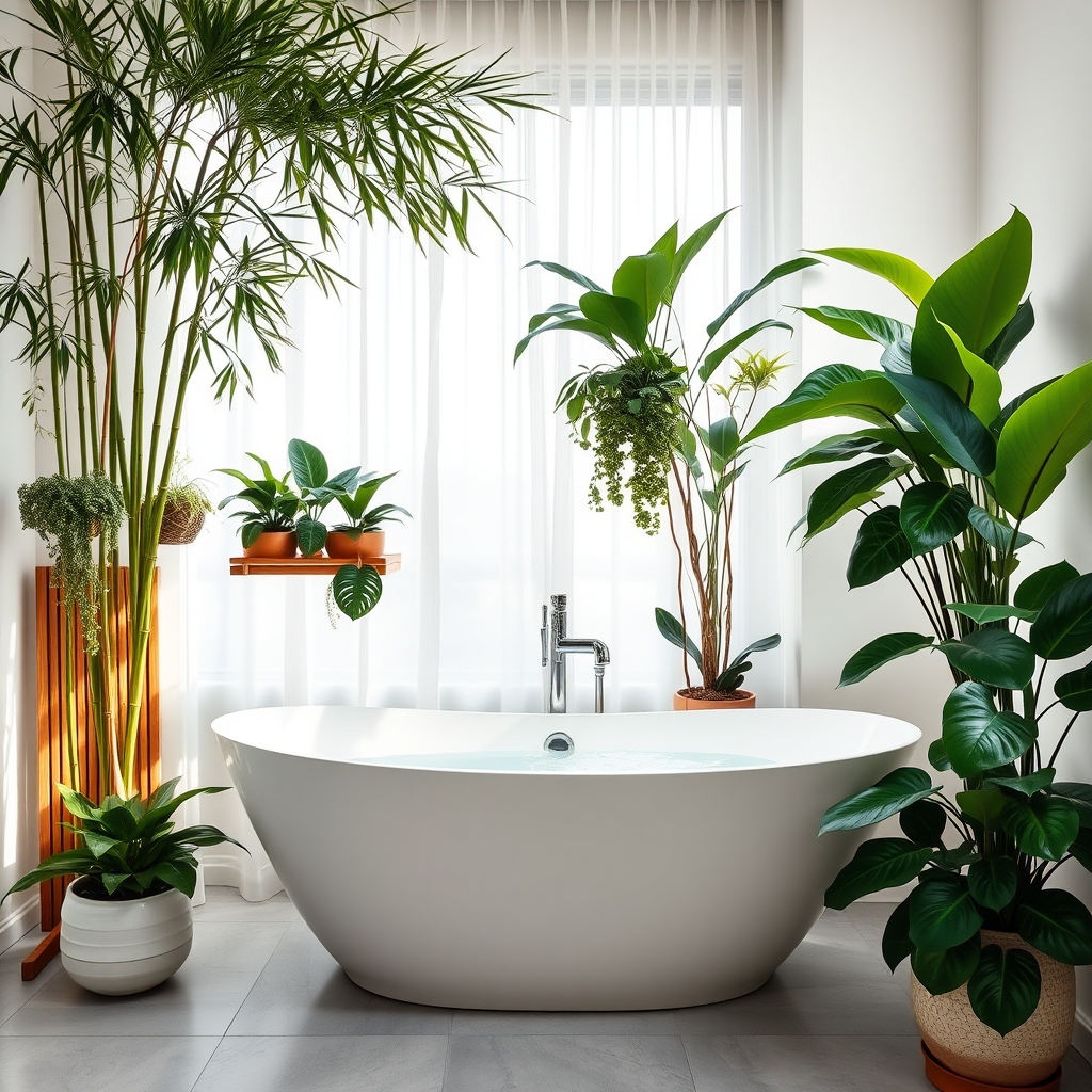 plants by the bathtub