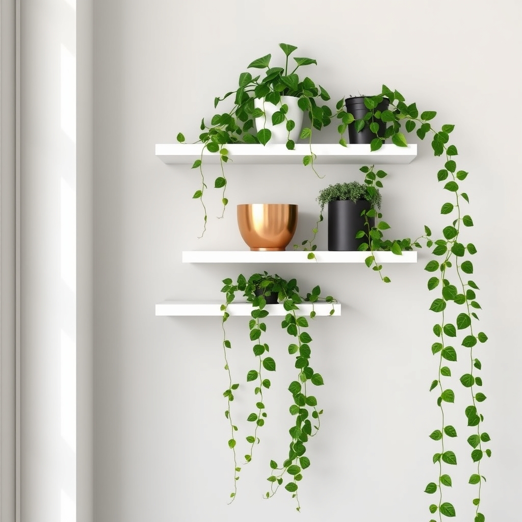 plants cascading from shelves