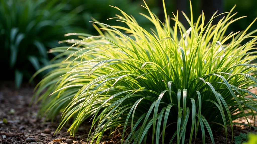 shaded borders with japanese grass