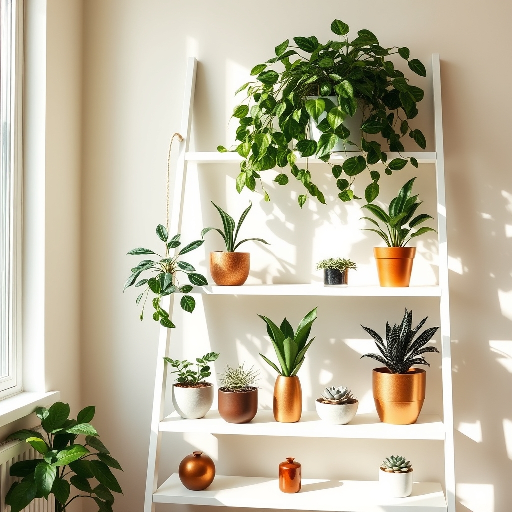 shelf integrated plant decor