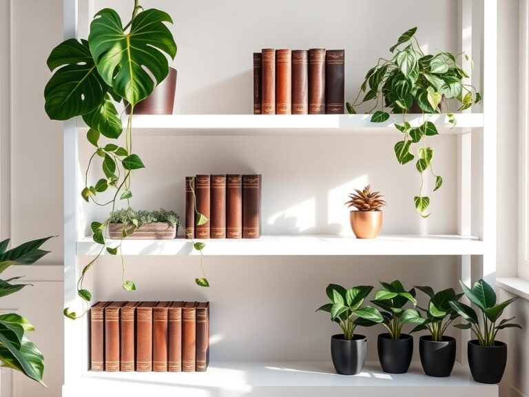 sophisticated bookshelf plant decor