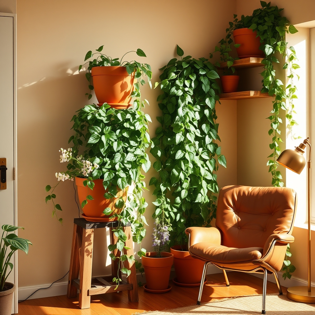 terracotta pots and vines