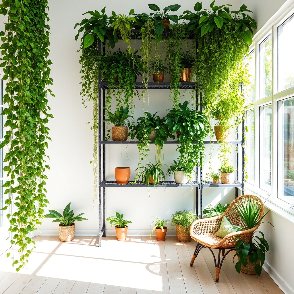 vertical shelving with plants