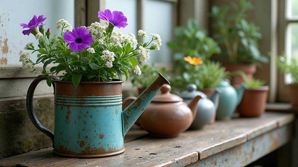 vintage planters with plants