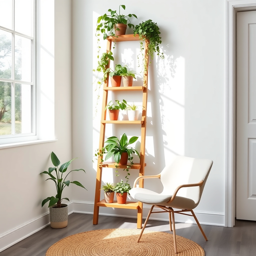 wooden ladder plant display