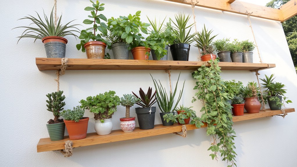 hanging rope plant shelves