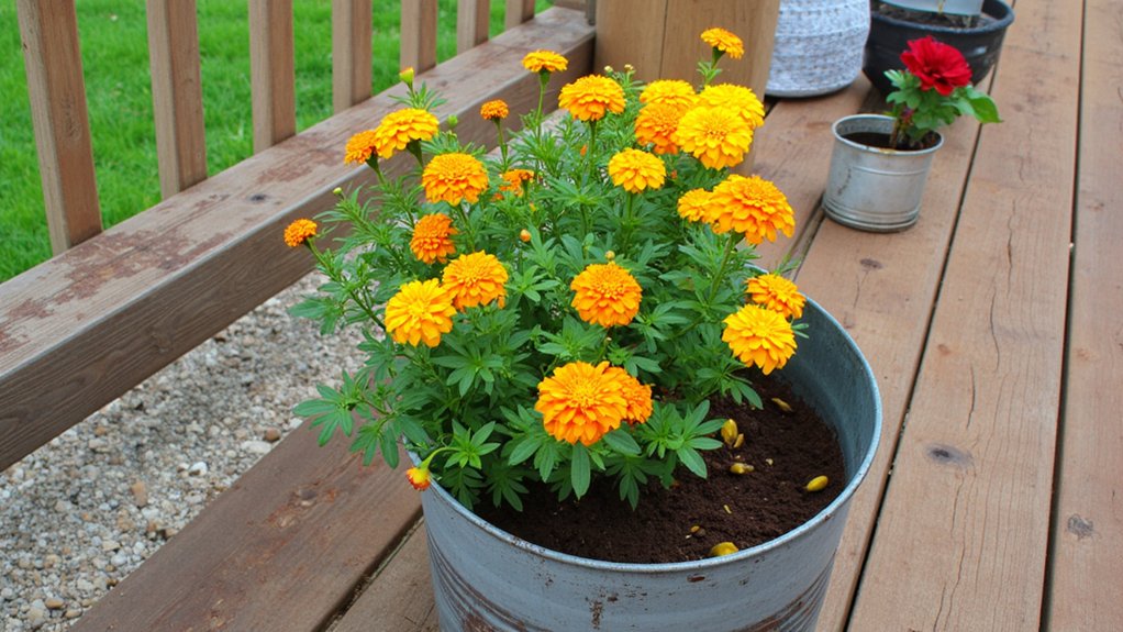 repurposing metal buckets planters