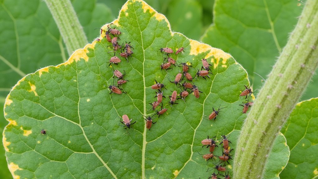 squash bugs invade pumpkin vines