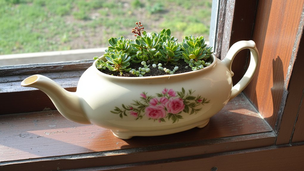 transform cracked teapots into planters