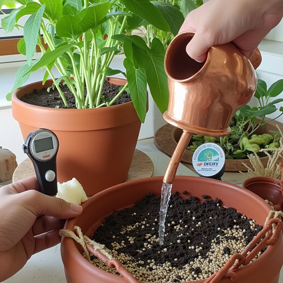 dry soil thorough watering