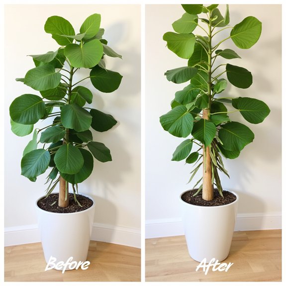 fixing leaning fiddle leaf