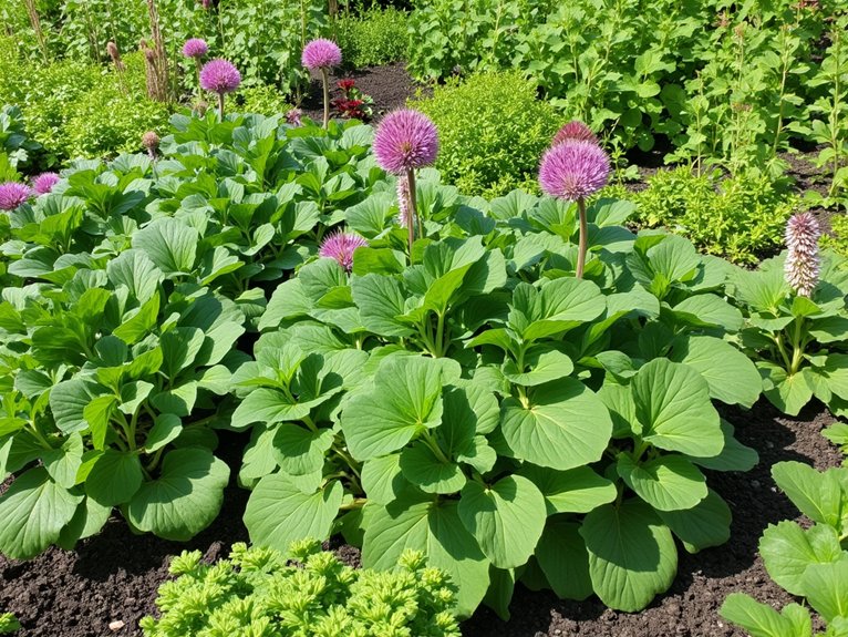 herbs supporting spinach growth